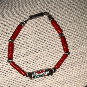 Artisan Red and Silver Beaded Bracelet